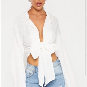 PrettyLittleThing tie front crop top